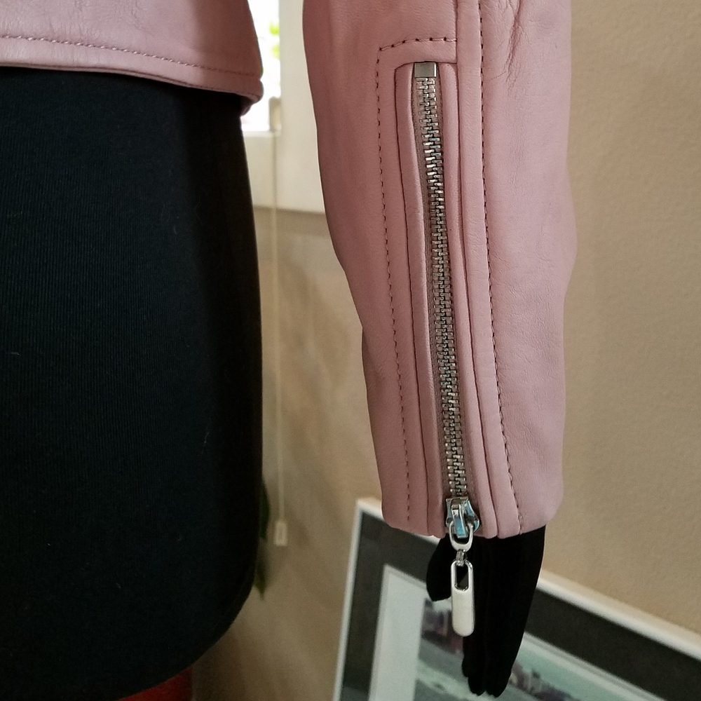 Wilsons Luxe Leather Moto Jacket Vintage Style Dusty Pink Silver Tone Hdwr S NWT - Picture 8 of 14